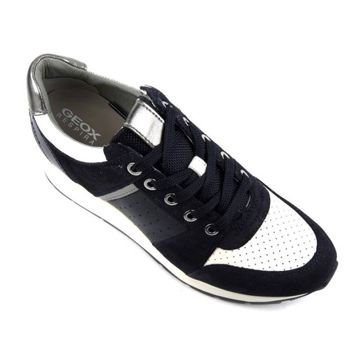 Sneakersy damskie na białym koturnie - Geox Respira D158LA, czarne Geox 36 okazyjna cena ulubioneobuwie
