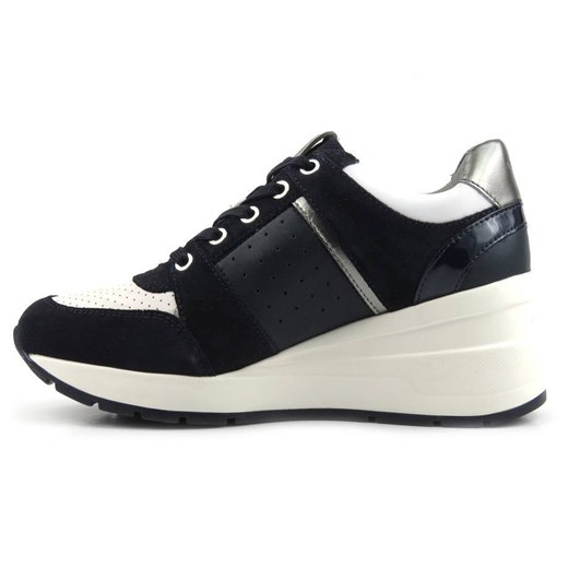 Sneakersy damskie na białym koturnie - Geox Respira D158LA, czarne Geox 41 okazja ulubioneobuwie