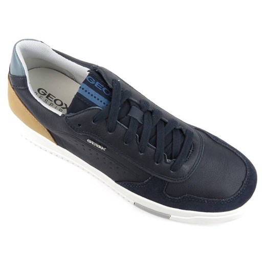 Skórzane buty męskie sportowe Geox Respira U15AGB, granatowe Geox 43 promocyjna cena ulubioneobuwie