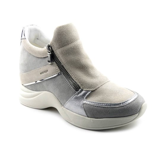 Sneakersy damskie na ukrytym koturnie - GEOX D04HVB, oddychające, szaro-srebrne Geox 39 ulubioneobuwie