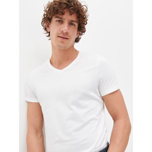 Reserved - T-shirt z dekoltem w serek - Biały Reserved S Reserved
