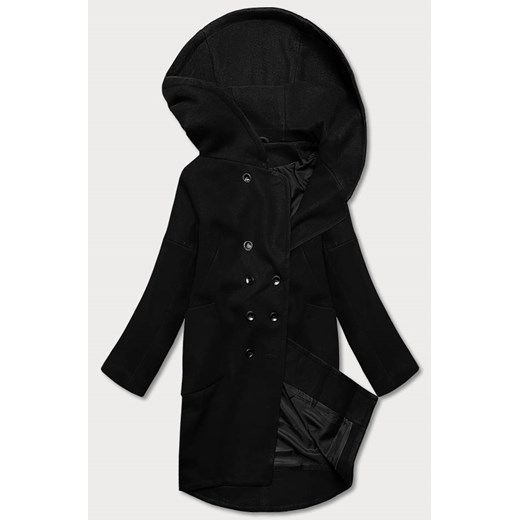 Damski płaszcz plus size z kapturem czarny (2728) ze sklepu goodlookin.pl w kategorii Płaszcze damskie - zdjęcie 131209539