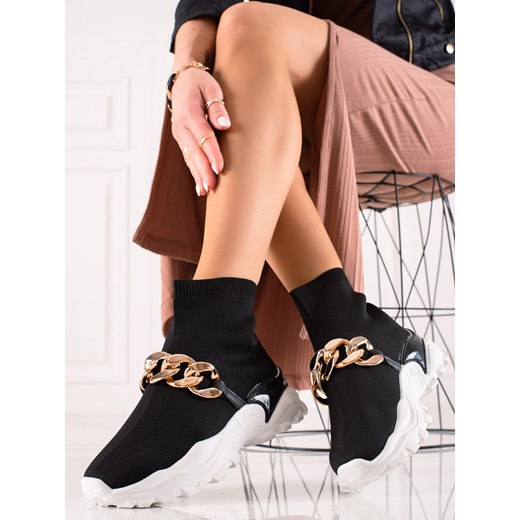 Shelovet buty sportowe damskie sneakersy na platformie czarne sznurowane 