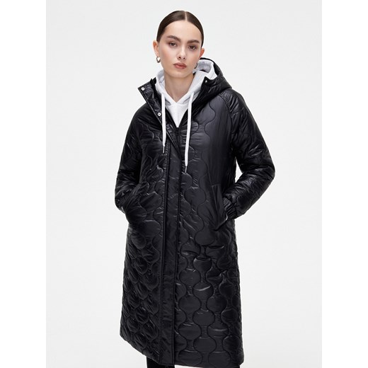 Cropp - Pikowany płaszcz z kapturem - Czarny Cropp XL Cropp