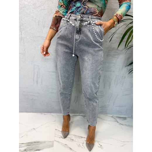 Spodnie jeansowe PEARLS, grey Ricca Fashion XS okazyjna cena Ricca Fashion