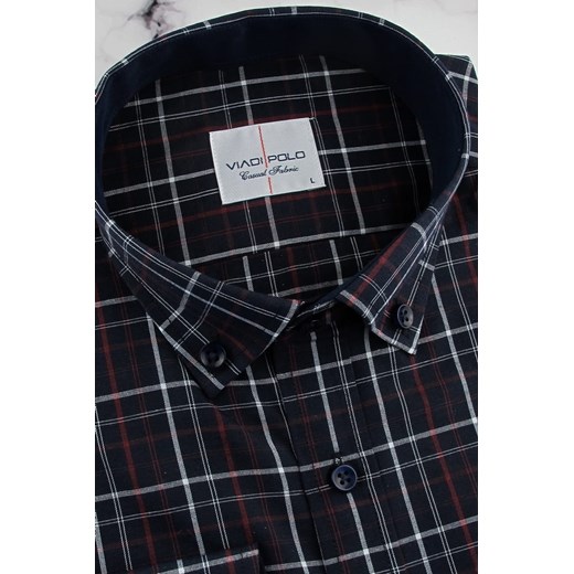 Koszula Męska Codzienna Bawełniana Casual ciemny granat w kratę z długim rękawem Viadi Polo 3XL ŚWIAT KOSZUL