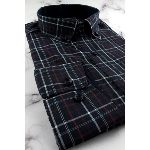Koszula Męska Codzienna Bawełniana Casual ciemny granat w kratę z długim rękawem Viadi Polo 3XL ŚWIAT KOSZUL