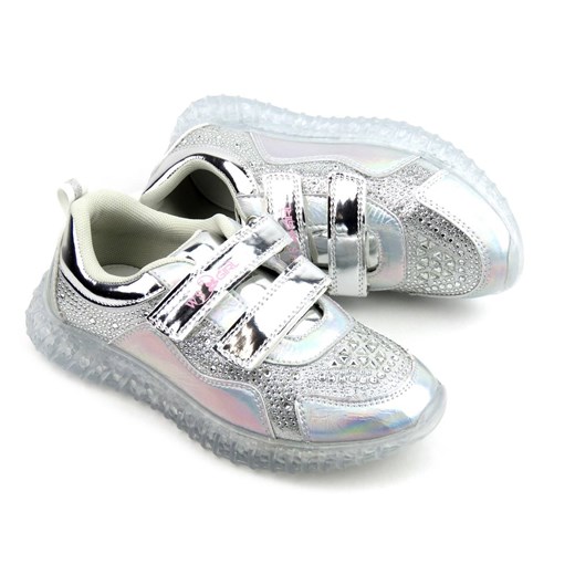 Błyszczące sneakersy dziecięce - WEESTEP R928034672, srebrne ze sklepu ulubioneobuwie w kategorii Buty sportowe dziecięce - zdjęcie 131347239