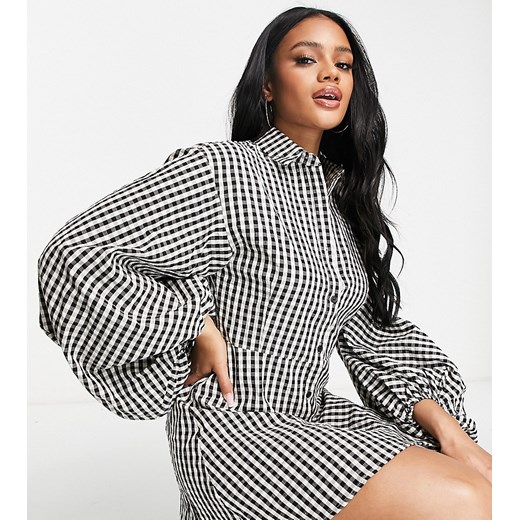 Missguided – Czarna sukienka mini z bufiastymi rękawami w kratkę vichy-Black Missguided 34 Asos Poland