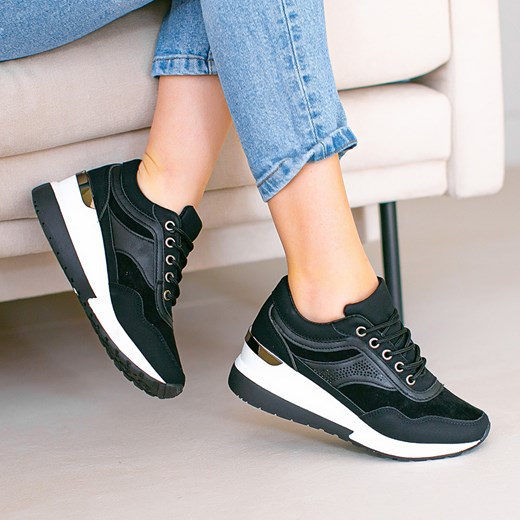 Czarne buty sportowe sneakersy damskie z ukrytym koturnem 39 sklep-szpilka24
