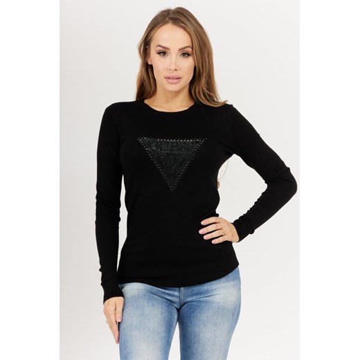 Guess - Czarny sweterek damski z logo z cyrkoniami Guess M outfit.pl