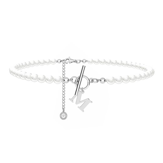 Delikatny perłowy choker z dowolną literą, perły GAVBARI, srebro 925 : Litera - Giorre 36 + 10 cm GIORRE