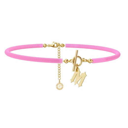 Choker różowa glinka z dowolną literą, srebro 925 : Litera - A, Srebro - kolor Giorre 36 + 10 cm GIORRE