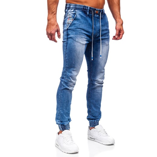 Niebieskie spodnie jeansowe joggery męskie Denley TF136 S okazja Denley