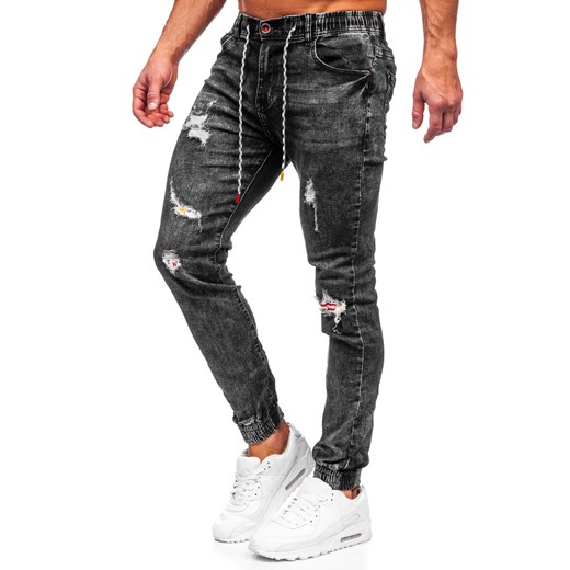 Czarne spodnie jeansowe joggery męskie Denley TF156 S wyprzedaż Denley