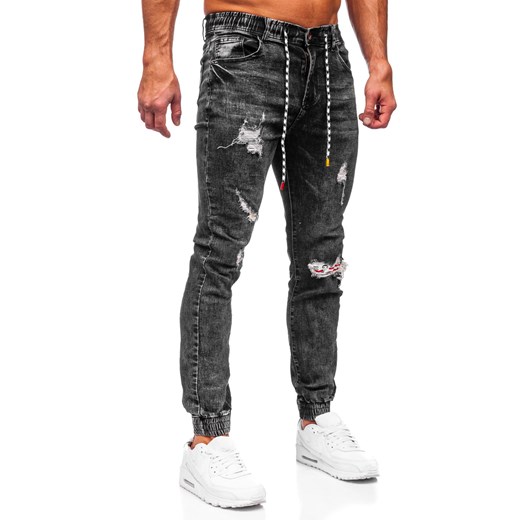 Czarne spodnie jeansowe joggery męskie Denley TF156 M promocyjna cena Denley