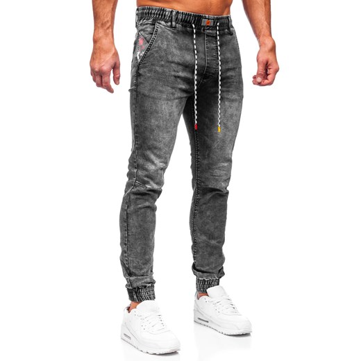 Czarne spodnie jeansowe joggery męskie Denley TF137 S Denley wyprzedaż