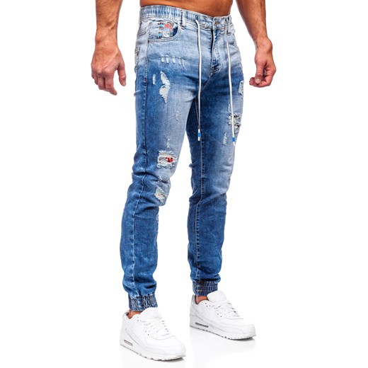 Granatowe spodnie jeansowe joggery męskie Denley TF152 S promocyjna cena Denley
