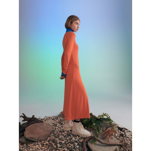 Reserved - Dzianinowa sukienka - Pomarańczowy Reserved L Reserved