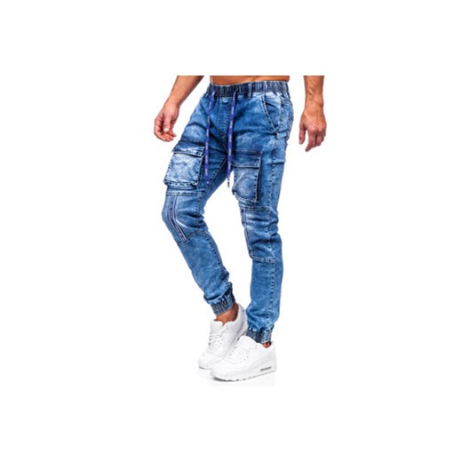 Granatowe spodnie jeansowe joggery bojówki męskie Denley TF143 S okazja Denley