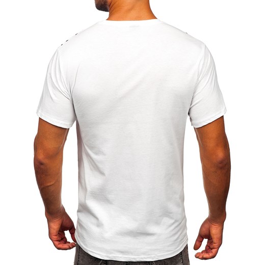Biały t-shirt męski z nadrukiem Denley 14476 XL wyprzedaż Denley