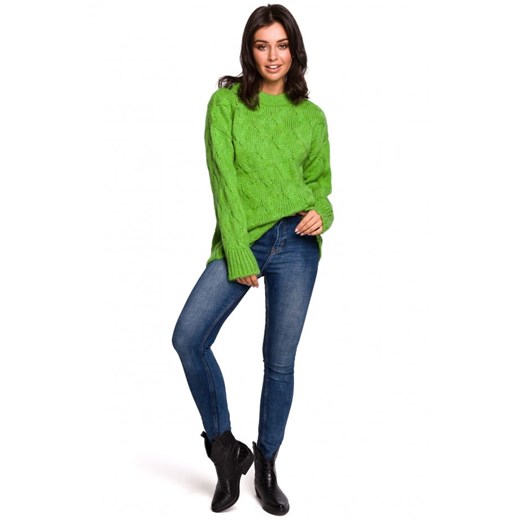 Sweter ze splotem typu warkocz - zielony Be 36/38 (S/M) promocyjna cena Jesteś Modna
