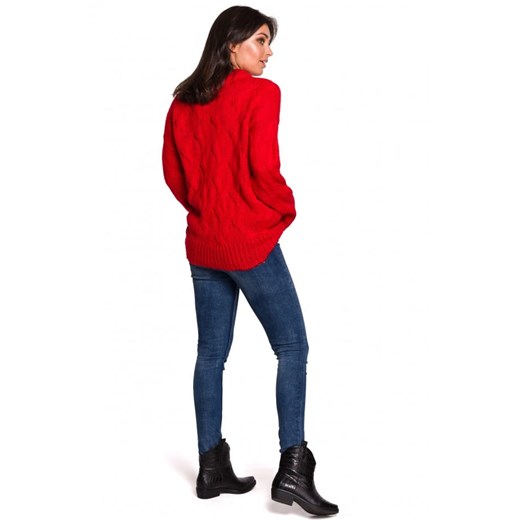 Sweter ze splotem typu warkocz - czerwony Be 40/42 (L/XL) okazja Jesteś Modna