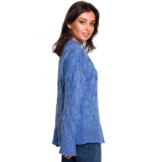 Sweter ze splotem typu warkocz - niebieski Be 40/42 (L/XL) wyprzedaż Jesteś Modna