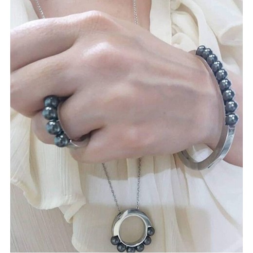 Calvin Klein Lita stal bransoletka z czarnymi perłami Krąży KJAKMD04010 (Wymiar Calvin Klein okazja Mall