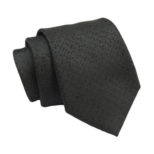 Klasyczny Krawat, Czarny w Tłoczony Wzór, Męski, 7cm -Angelo di Monti KRADM1894 Angelo Di Monti JegoSzafa.pl