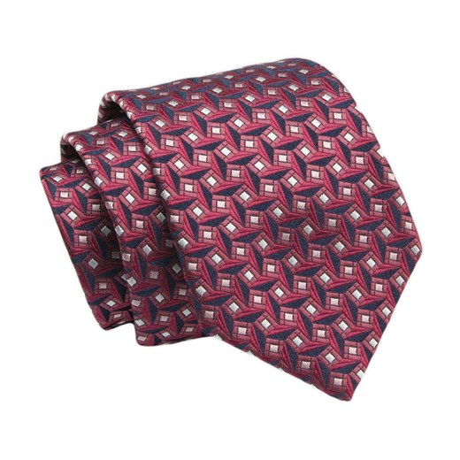 Klasyczny Krawat, Granatowo-Bordowy w Figury Geometryczne, Męski, 7cm -Angelo di Monti KRADM1884 ze sklepu JegoSzafa.pl w kategorii Krawaty - zdjęcie 132006925