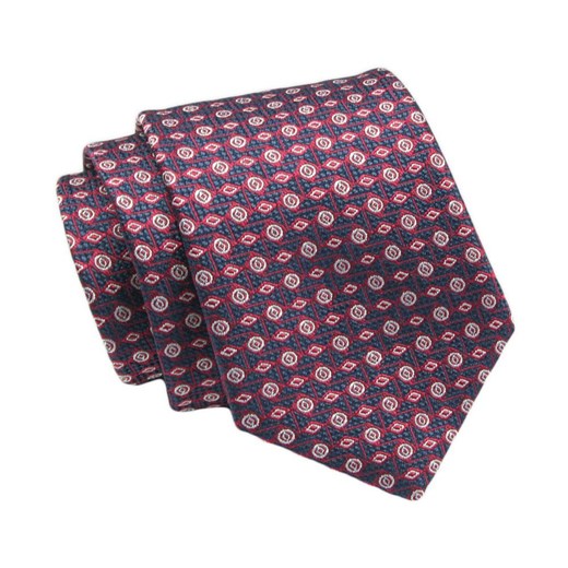 Klasyczny Krawat, Męski, Czerwono-Granatowy, Wzór Geometryczny, 7cm -Angelo di Monti KRADM1864 ze sklepu JegoSzafa.pl w kategorii Krawaty - zdjęcie 132006957