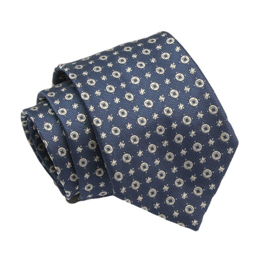 Klasyczny Krawat, Męski, Granatowo-Beżowy, Wzór Geometryczny, 7cm -Angelo di Monti KRADM1873 ze sklepu JegoSzafa.pl w kategorii Krawaty - zdjęcie 132006959