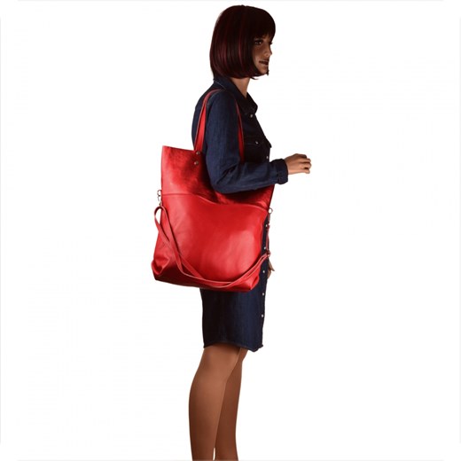 Duża torba shopper bag czerwona skóra naturalna xl Genuine Leather uniwersalny okazyjna cena melon.pl