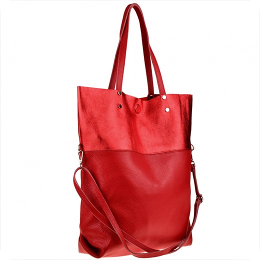 Duża torba shopper bag czerwona skóra naturalna xl Genuine Leather uniwersalny okazja melon.pl