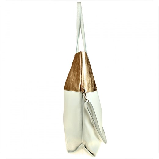 Torba skóra naturalna shopper bag biało złota Genuine Leather uniwersalny melon.pl okazyjna cena
