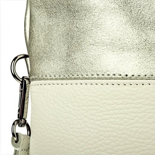Torba shopper bag biało srebrna skóra naturalna Genuine Leather uniwersalny melon.pl wyprzedaż