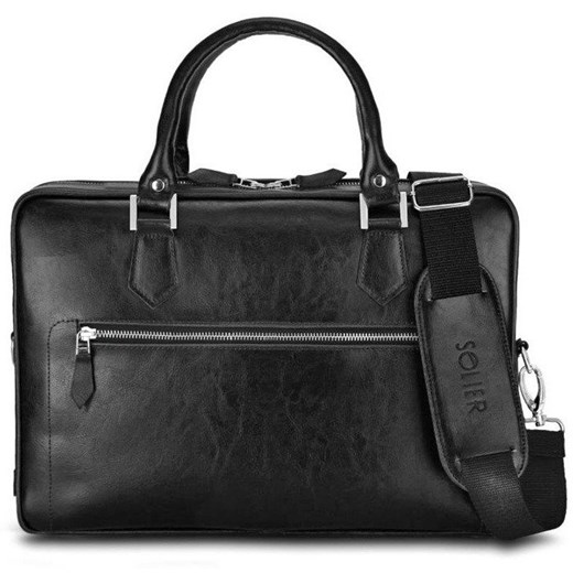 Skórzana torba na laptop z uchwytem na walizkę Solier SL23 czarna Solier  Skorzana.com