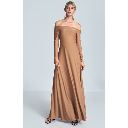 Sukienka długa M707, Kolor beżowy, Rozmiar L, Figl Figl S Primodo