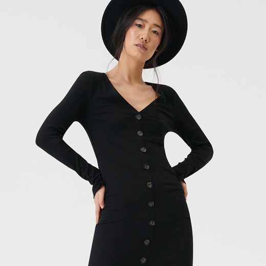 Sinsay - Sukienka midi prążkowana - Czarny Sinsay M promocja Sinsay
