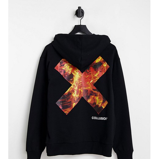 COLLUSION – Bluza z kapturem unisex z nadrukiem logo imitującym płomienie-Black Collusion XS Asos Poland