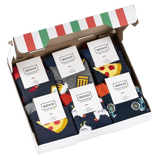 Zestaw 6x Skarpetki męskie kolorowe SOXO GOOD STUFF w kartoniku pizza 40–45 Sklep SOXO