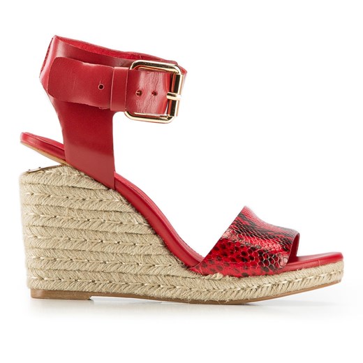 Damskie sandały skórzane z grubym paskiem czerwone ze sklepu WITTCHEN w kategorii Sandały damskie - zdjęcie 132430118