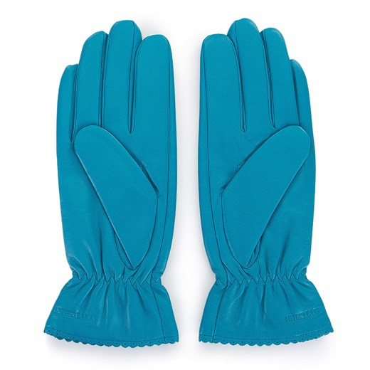 Damskie rękawiczki skórzane z falbanką turkusowe ze sklepu WITTCHEN w kategorii Rękawiczki damskie - zdjęcie 132438726