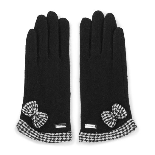 Damskie rękawiczki z kokardą w pepitkę czarne ze sklepu WITTCHEN w kategorii Rękawiczki damskie - zdjęcie 132438736