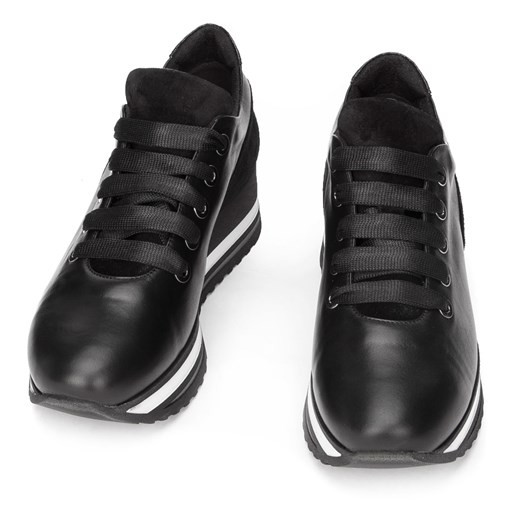 Damskie sneakersy z trzech rodzajów skóry na platformie czarne ze sklepu WITTCHEN w kategorii Buty sportowe damskie - zdjęcie 132439046