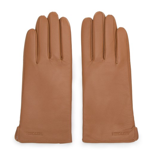 Damskie rękawiczki skórzane gładkie brązowe ze sklepu WITTCHEN w kategorii Rękawiczki damskie - zdjęcie 132449458