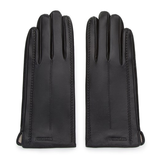 Damskie rękawiczki skórzane z fantazyjnymi szwami czarne ze sklepu WITTCHEN w kategorii Rękawiczki damskie - zdjęcie 132449459