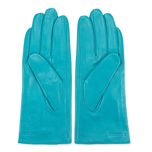 Damskie rękawiczki skórzane z przeszyciami z rzemyka turkusowe ze sklepu WITTCHEN w kategorii Rękawiczki damskie - zdjęcie 132449466