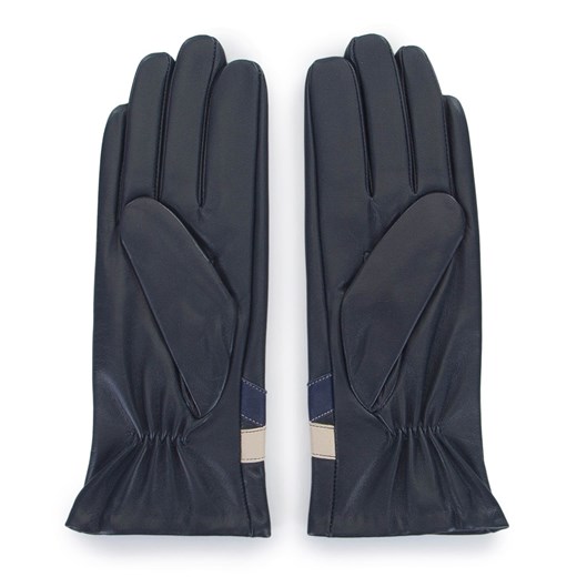 Damskie rękawiczki skórzane kontrastowe czarno-granatowe ze sklepu WITTCHEN w kategorii Rękawiczki damskie - zdjęcie 132449675